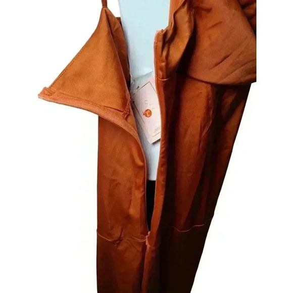 Womens Satin Drape Cowl Neck Sleeveless Strappy Cami Split Slit Party Midi Dress - Picture 12 of 16